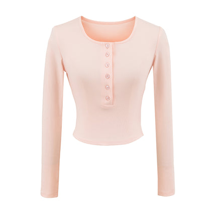 Women's long sleeved T-shirt with V-neck top