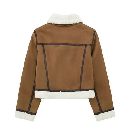 Grozavu's Faux Lamb Leather Fur Jacket: Moto Biker Style with Belted Warmth at €100.99