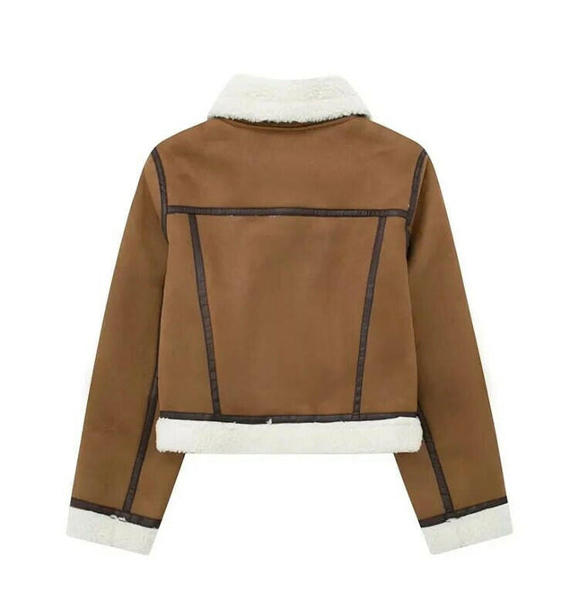 Grozavu's Faux Lamb Leather Fur Jacket: Moto Biker Style with Belted Warmth at €100.99