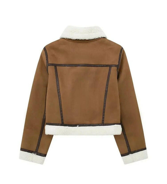 Jacheta din blană din piele artificială de miel a lui Grozavu: stil motociclist cu căldură cu centură
