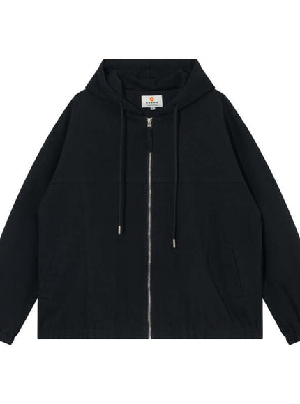 Back view of Black drawstring hooded jacket by Grozavu