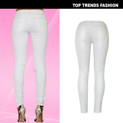 Grozavu White Faux Leather Multi-Zip Motorcycle Pants at €39.00