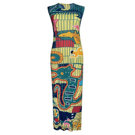 Grozavu Sleeveless Pleated Printed Dress: Summer Fashion at €86.99