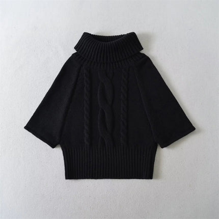 Pulover cu guler înalt din tricot cablu vintage multi-purtare pentru femei, top tricotat lejer