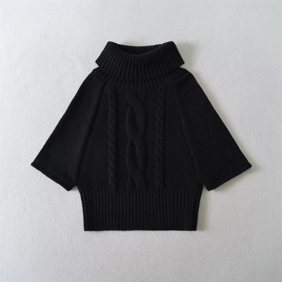 Capa de punto de cable vintage de uso múltiple con cuello alto suéter para mujer blusa de punto suelta