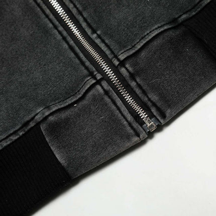 Washed Zip Hoodie Jacket – Loose Fit showing zipper detail and fabric texture.