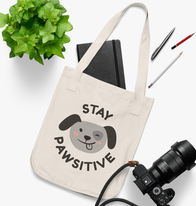 Stay Positive Organic Canvas Tote Bag - Eco-Friendly Dog Lover's Tote for Everyday Adventures