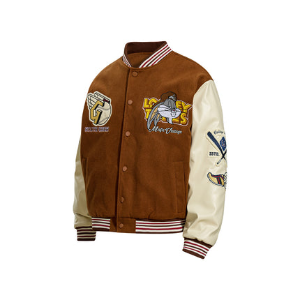 Winter  Retro Cartoon Cute Color-block Embroidered Jacket for Men and Women, Warm  Couple Cotton Coat Outerwear