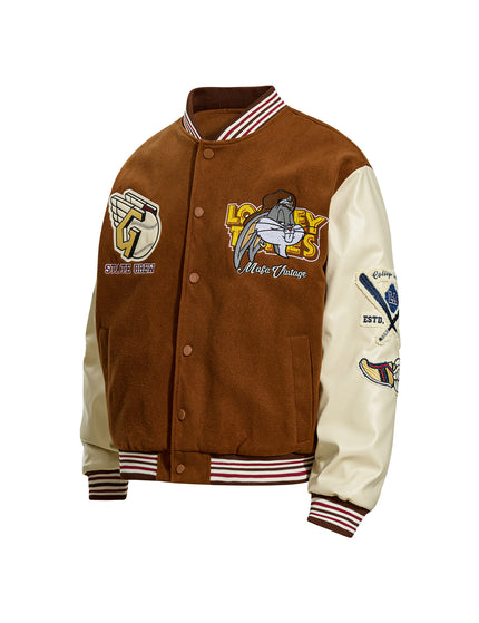 Winter Retro Cartoon Süß Farbblock Gestickte Jacke