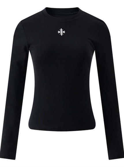 Model wearing White print long sleeve t-shirt basic by Grozavu