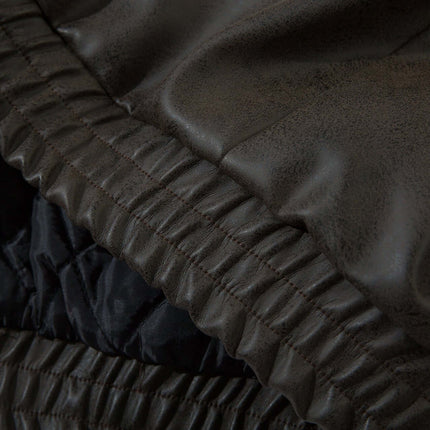 Detail of the Wool Collar PU Pilot Jacket – Loose Fit showing premium PU leather and soft polyester lining.