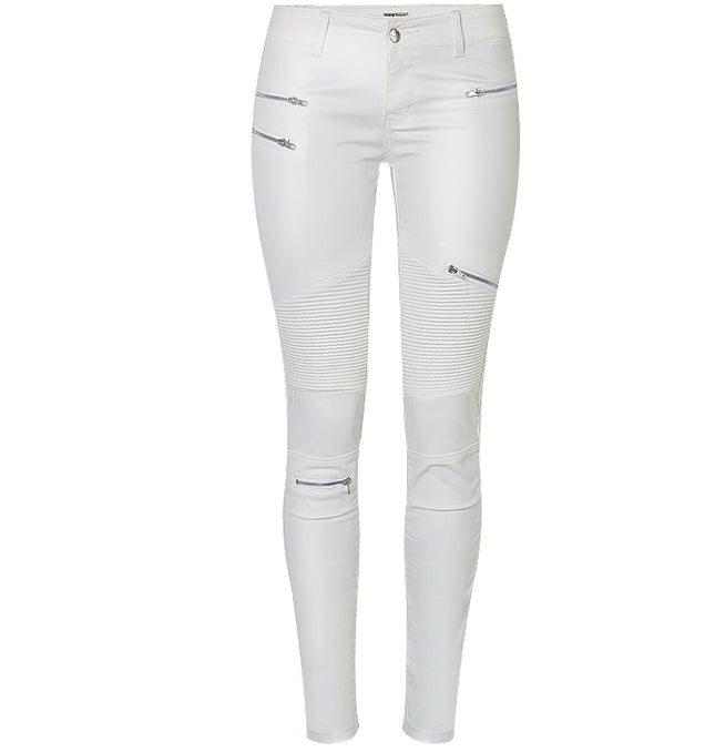 Grozavu White Faux Leather Multi-Zip Motorcycle Pants at €39.00