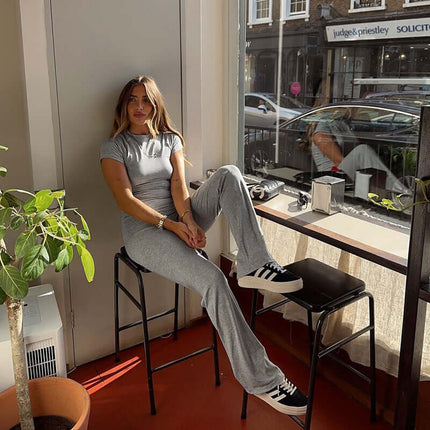 Pleated Short Sleeve Pants Set – Loose Fit