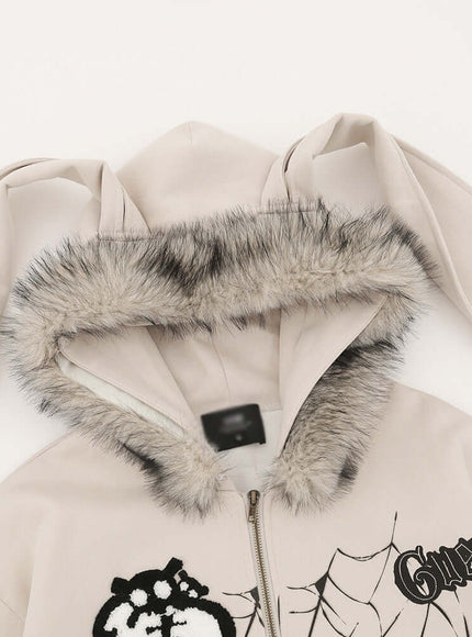 Back view of Black bunny network card long hooded by Grozavu