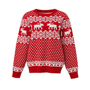 Pull en tricot rétro décontracté à motif jacquard de renne de Noël à col rond