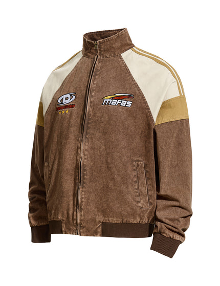 Jachetă cu broderie de litere din patchwork vintage uzată