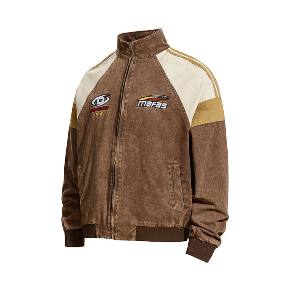 Vintage Distressed Patchwork Letter Embroidery Lapel Jacket, Unisex Loose Casual Couple  Versatile Outerwear