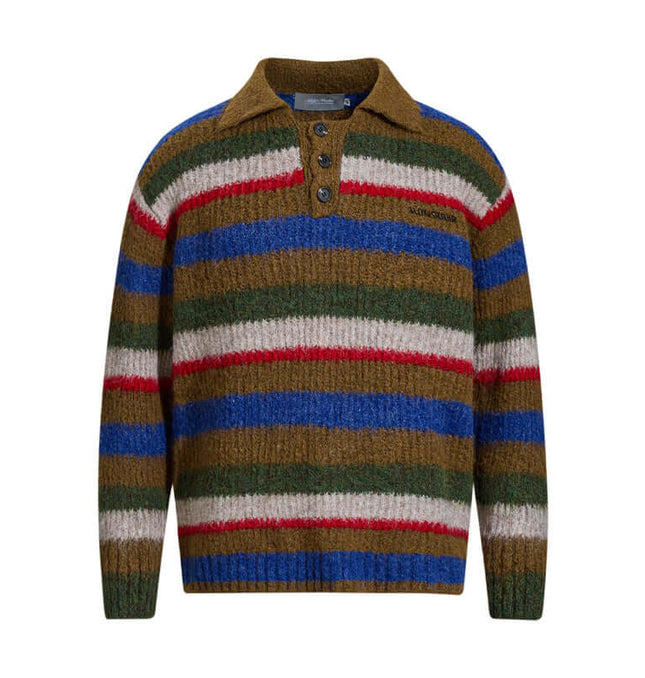 Suéter de Cuello Polo a Rayas de Corte Holgado