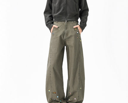 Style Fun Print Cargo Pants Unisex Trendy Loose Wide Leg High Street Casual Long Pants