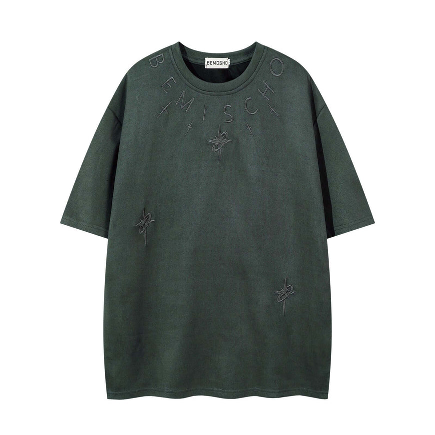 Black letter embroidery suede short top with Grozavu logo