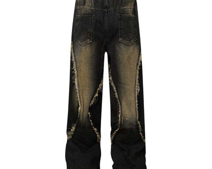 Retro Washed Distressed Patchwork Whisker Denim Pants