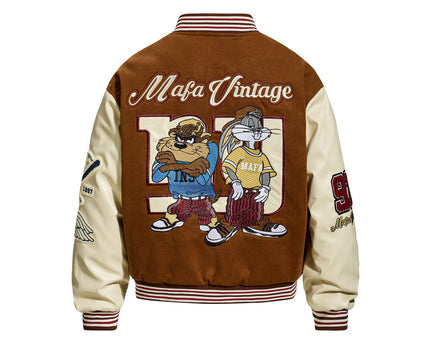 Winter Retro Cartoon Cute Color-block Embroidered Jacket
