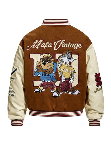 Winter Retro Cartoon Süß Farbblock Gestickte Jacke