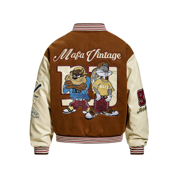 Winter  Retro Cartoon Cute Color-block Embroidered Jacket for Men and Women, Warm  Couple Cotton Coat Outerwear