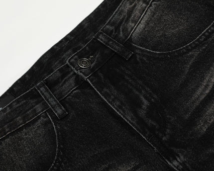 Style Washed Black Vintage Cat-Whisker Pattern Design Loose Knife Cut Jeans