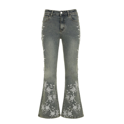 Retro washed spicy girl slim fit micro flared pants