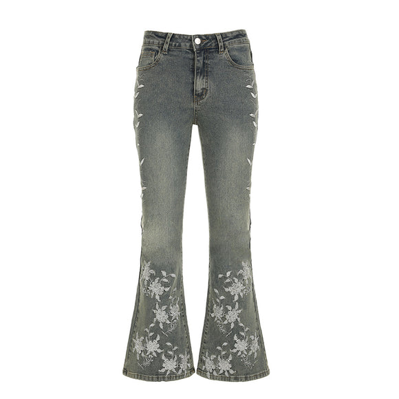 Retro washed spicy girl slim fit micro flared pants