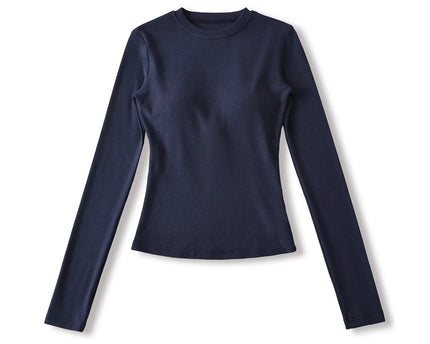 Elastic Vintage Round Neck Padded Long Sleeve T-Shirt Top