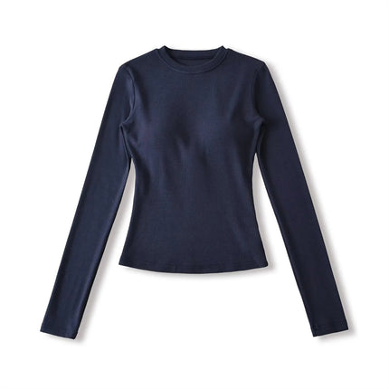 Elastic Vintage Round Neck Padded Long Sleeve T-Shirt Top