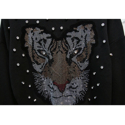 Tiger Head drilling Beaded Knitting Fashion Loose Suit Two Piece Suit at €126.99