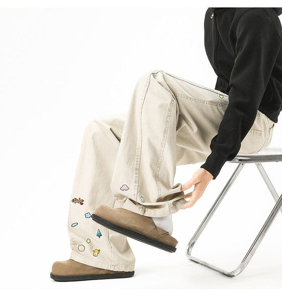 Pantalons cargo imprimés amusants style unisexe tendance larges jambes décontractés longs