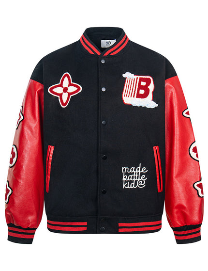 Street Style PU-Leder Ärmel Patchwork Baseballjacke