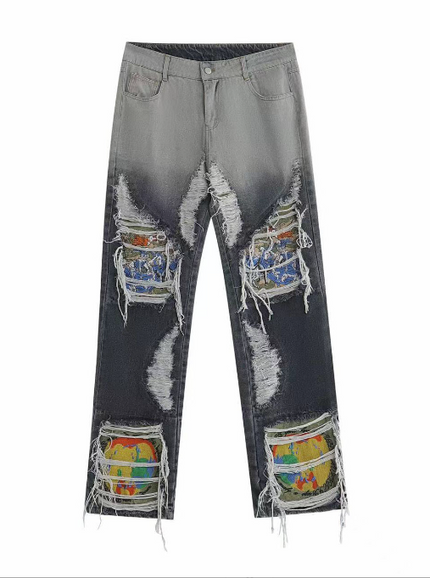 Grozavu Heavy Industry Embroidered Broken Hole Jeans: High Street Style at €60.99