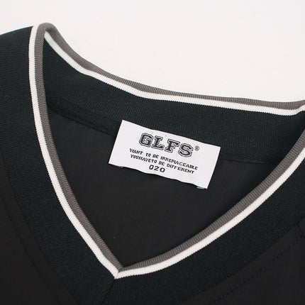 Waterproof Sports V-Neck Long Sleeve Shirt Black White