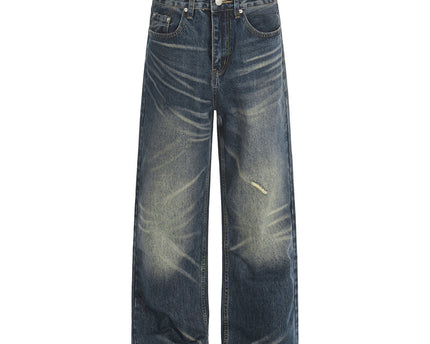 Jeans Vintage pentru Bărbați, Alb Spălat Distressed, Croi Drept, Fit Casual Larg, Stil Pantaloni cu Picior Larg, Brand de Modă