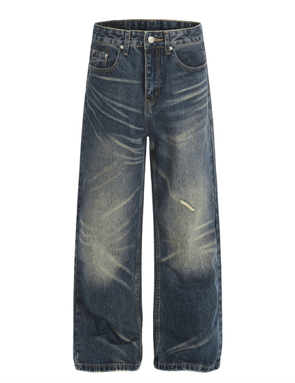 Vintage Men's Jeans, Distressed White Washed Straight Leg, Casual Loose Fit, Wide Leg Style, Fashion Brand Pants