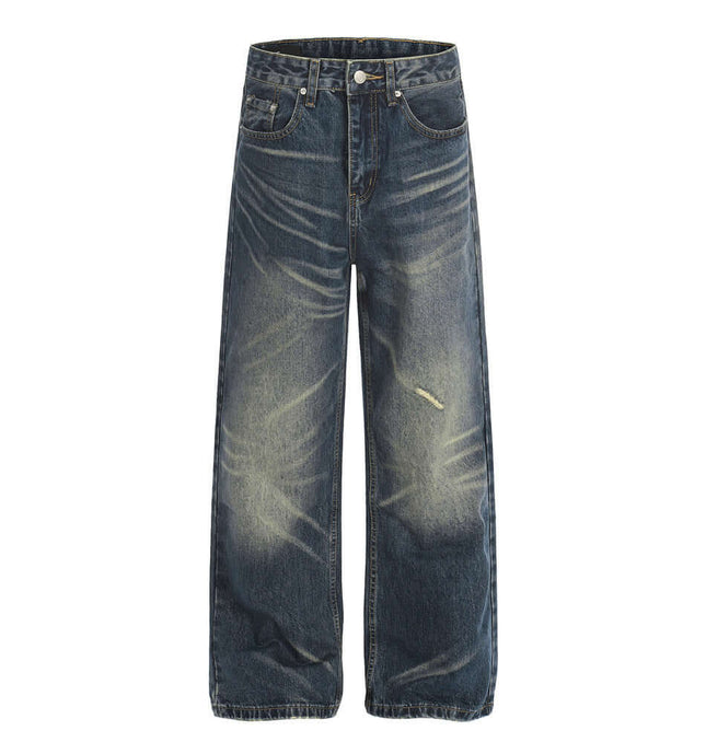 Vintage White Washed Straight Pants showcasing a relaxed fit and faded denim detail, perfect for retro street style.