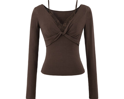 Tricou cu mâneci lungi din dantelă răsucită pentru femei