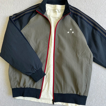 Retro Three-Stripe Raglan Sleeve Patchwork Stand Collar Sports Jacket Trendy Small Brand Loose Casual Outerwear Autumn Winter