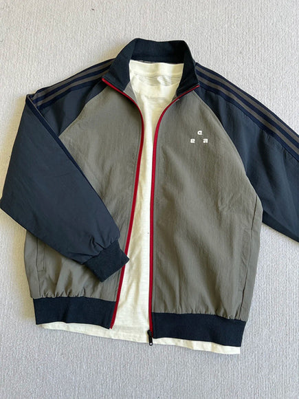 Retro Three-Stripe Raglan Sleeve Patchwork Stand Collar Sports Jacket Trendy Small Brand Loose Casual Outerwear Autumn Winter