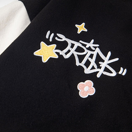 Veste de baseball brodée de chat - Coupe ample