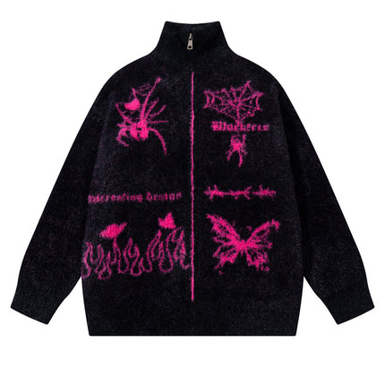 Casual Butterfly Spider Jacquard Cardigan