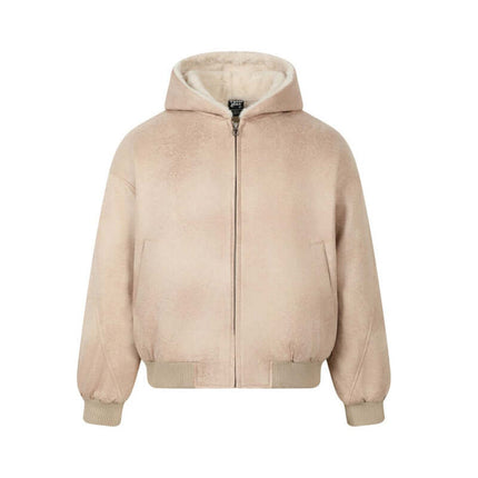 Faux Fur Hooded Jacket – Street Style in a soft beige shade with cozy lining and stylish design.
