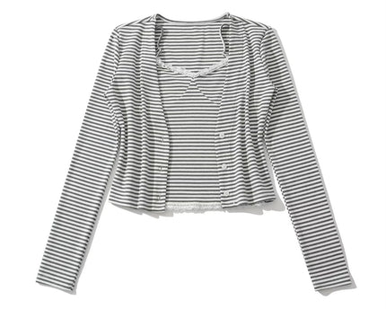 Cardigan cu mânecă lungă și decolteu în V cu dungi dulci