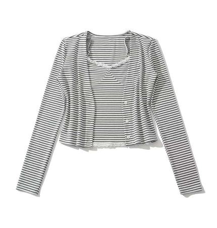 Cárdigan de Rayas con Cuello en V – Corte Casual