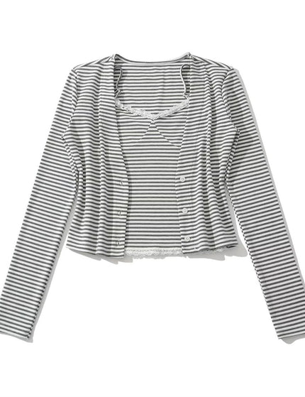 Cardigan à manches longues en V à rayures sucrées